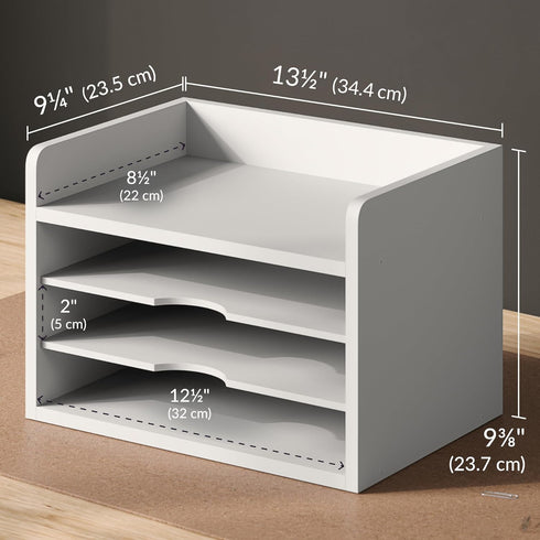 Ballucci 4-Tier File Organizer, Open Top Wood Paper Organizer for Classroom, Desktop Mail Sorter, White
