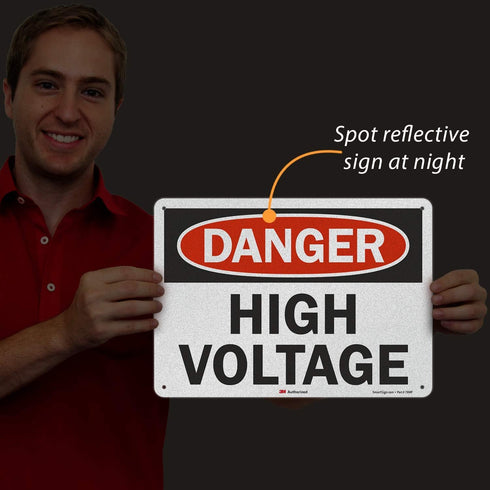 SmartSign OSHA Safety Sign, "Danger: High Voltage", 10" x 14", Reflective Black/Red on White