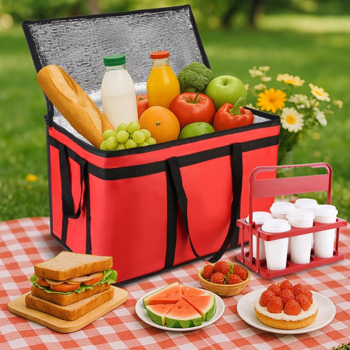 Frozen Commercial Cooler Insulated Food Delivery Bag & Drink Carrier with Hard Bottom, XXX-Large Grocery Catering