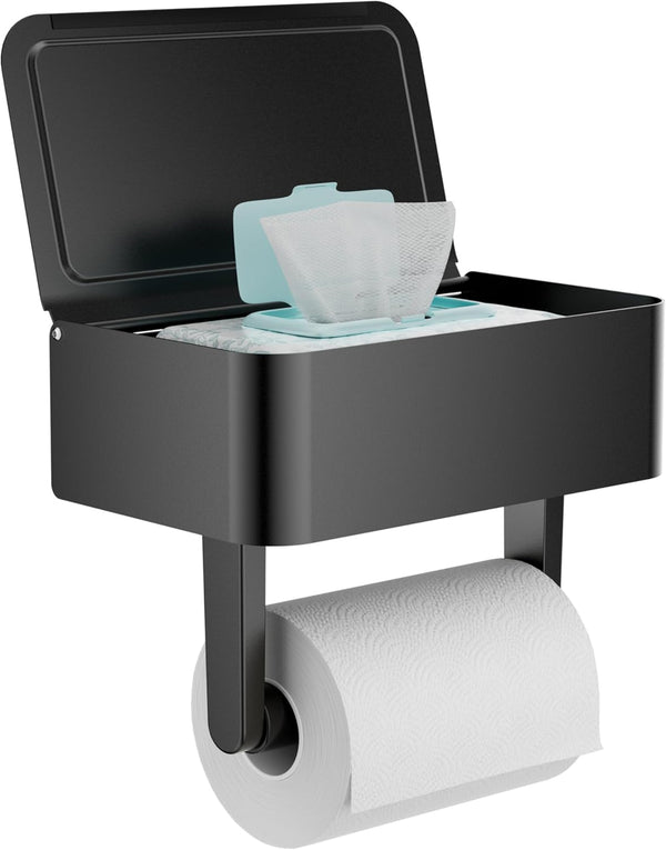 Toilet Paper Holder with Shelf - Flushable Wipes Dispenser & Storage Fits
