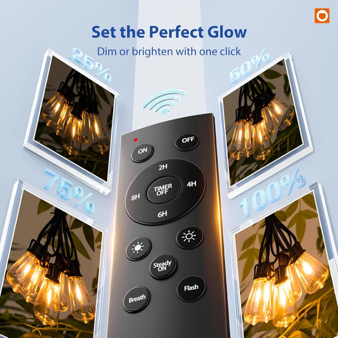 50FT 16 ST38 Bulbs(1 Dimmable addlon LED Outdoor String Lights with Remote Waterproof Patio Lights with Shatterproof