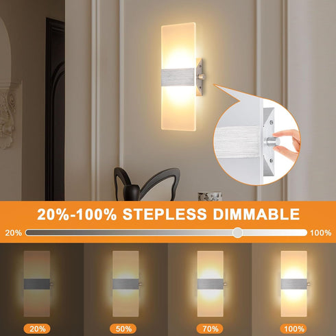 Dimmable 12W HS621-2 LIGHTESS Modern Wall Sconces Switch LED Wall Lights Up Down Wall Lamp Acrylic for Bedrooms Hallway