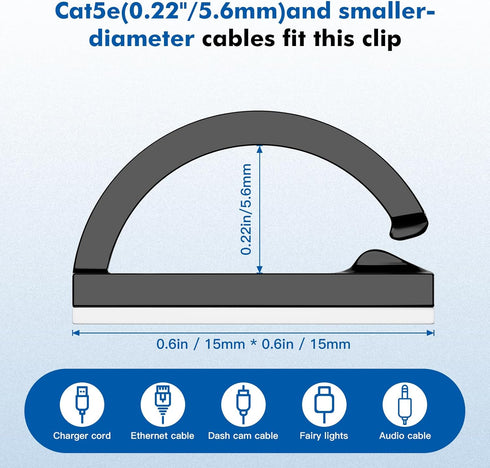 KnotKing 60Pcs Adhesive Cable Clips, Black Small, Cord Holder, Cord Clips for Dash cam, Ethernet Cable, Christmas