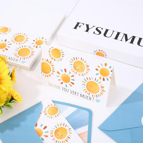 50 4 6 Inch FYSUIMU Pcs Boho Sun Thank You Cards Greeting Cards with Envelopes Stickers Blue Orange Sunshine Blank Note