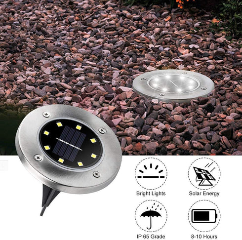 ZGWJ Solar Ground Lights, 8 LED Disk Lights for Outdoor Garden, Landscape, Lawn Pathway, 8 Pack, White