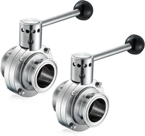Leingar 2 Pack 1Inch Tri Clamp Butterfly Valve, Sanitary 304 Stainless Steel Manual