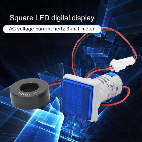 LED Display Multimeter Voltage Tester Meter, AC Voltage Current Frequency Meter, Square 3-Digit Display (Blue)