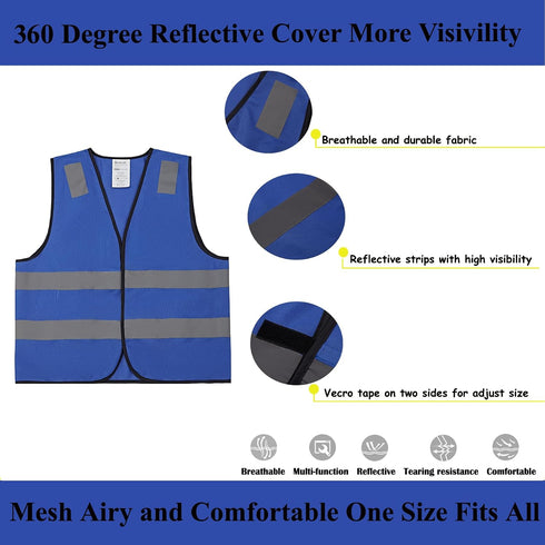 10 Pack 2 Blue Safety Vests - Reflective High Visibility Construction ANSI Class Work Vests for Men,Woman,Hi Vis Mesh