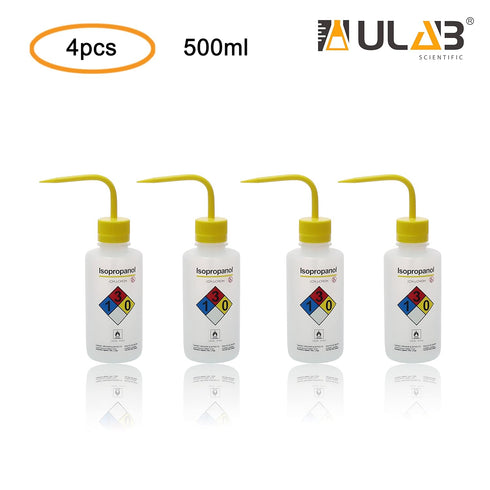 ULAB 4pcs Safety Wash Bottles, Isopropanol Wide-Mouth, LDPE Material, 500ml, UWB1023