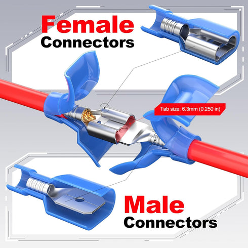 AIRIC Spade Connector Kit, 100 Pcs Male and Female 22-10 Gauge Nylon Electrical Crimps for Auto Speaker Wiring
