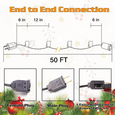 50FT C9 E17 12" C9 Set Light String Christmas Stringer, Light Sockets Spacing, Stringer Black Outdoor String Light