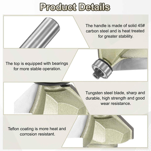 45 1/2 Inch 5/16" HARFINGTON Degree Chamfer Router Bit Shank Cutting Edge Carbide Tip with Bearing for Woodworking