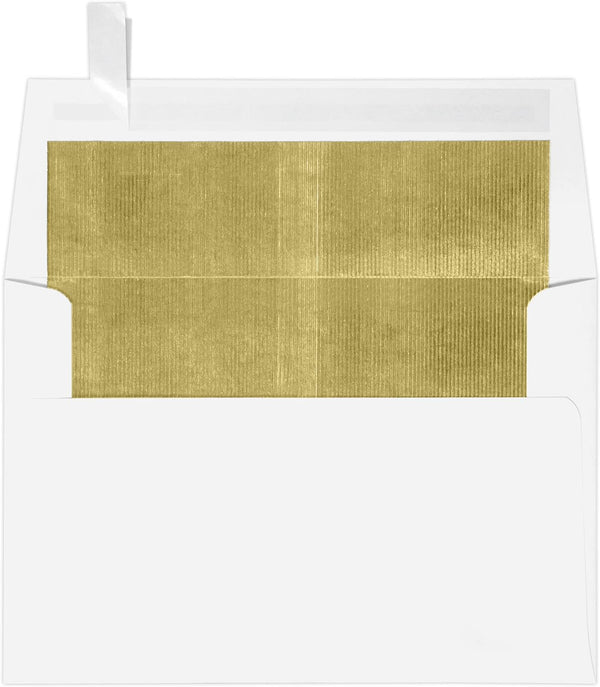 LUXPaper A4 Foil Lined Invitation Envelopes | Peel & Press | 4 1/4" x 6 1/4" | White w/Gold LUX Lining | 60lb. Text |