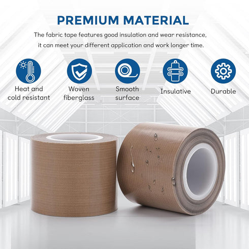 Teflon Tape, 2 in 30 FT Fabric PTFE Tape for Hand or Vacuum Impulse Sealer Machine, Coated Adhesive Tape