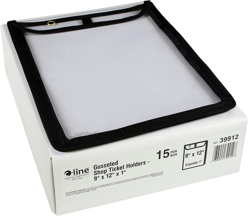C-Line Gusseted 9 12 1, 15 (39912) High Capacity Stitched Shop Ticket Holders, with Flap Closure, Both Sides Clear, x x