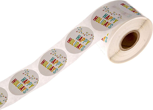 String of Lights Happy Holidays Stickers / 500 Festive Christmas Lights Labels / Small Business Holiday Labels