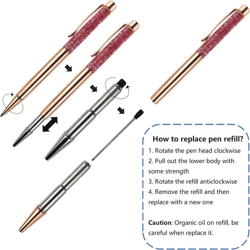 Fancy Metal Ballpoint Pens - Floating Glitter Dynamic Liquid Sand Pen, Black Ink, 3 Count