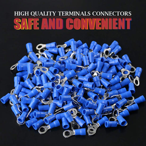 Hilitchi 100Pcs 16-14AWG Insulated Terminals Ring Electrical Wire Crimp Connectors (Blue, M5)