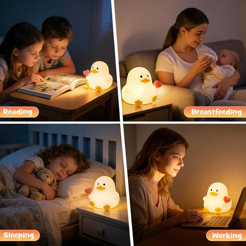 Greprety 3-Level Duck Night Light Squishy Silicone Nursery Breastfeeding Nightlight with Timer Warm White & RGB Color