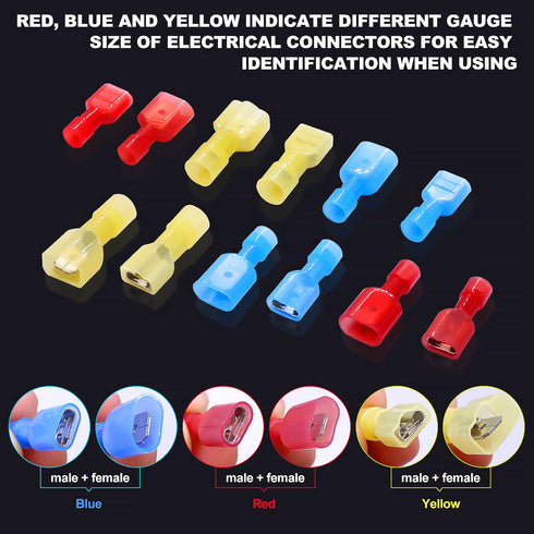 Twidec 210PCS Nylon Spade Connectors Kit - 22-10 Gauge Male and Female Wire Spade Terminal Quick Disconnect Fully