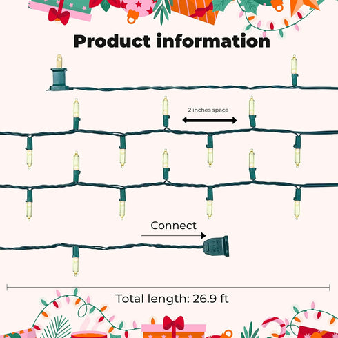 100 26.9 Christmas LED Lights Warm White String Lights for Indoor and Outdoor Decorative Use, Holiday and Tree Decor