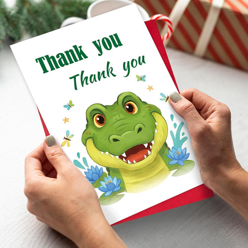 TNCDJKPA Cute Crocodile Thank You Card with Red Envelope - Watercolor Alligator Thanks Greeting Card for Kids Birthday