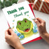 TNCDJKPA Cute Crocodile Thank You Card with Red Envelope - Watercolor Alligator Thanks Greeting Card for Kids Birthday