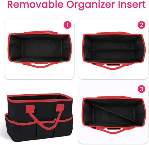 Godery Desktop File Folder Tote Organizer - Art Storage Craft Bag with Handles for Office Desk or Make-up, Black