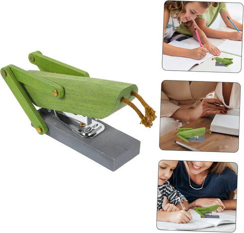 Cartoon Mini Stapler, Cute Wooden Grasshopper Design, Green Desk Decor Animal Shape Stapler
