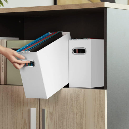 Oterri File Organizer, Small Collapsible File Box with Handle for Letter Size, Portable Hanging File Organizer, White