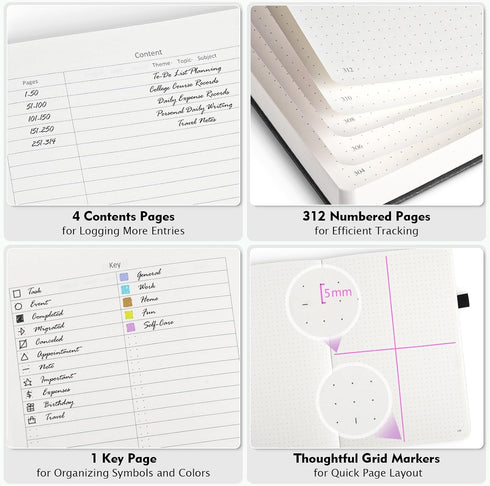 Dotted Journal Notebook, Large B5 Hardcover Leather, 312 Numbered Pages, 100gsm No Bleed Dot Grid, 7.6'' X 10''