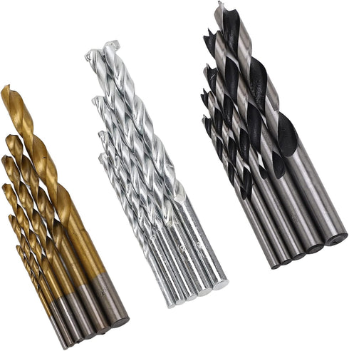 Set, Box,16 Titanium and Nickel Plated Twist Drill Bit Fast Cutting, Versatile,Durable, for Metal, Masonry