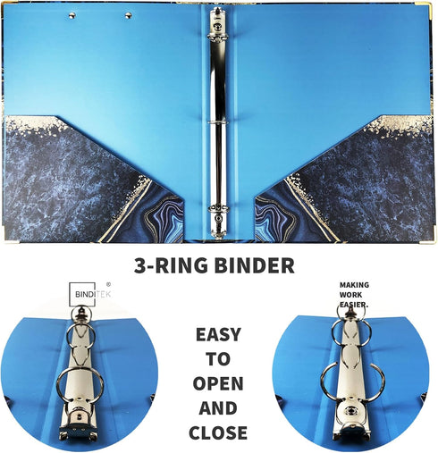 Binditek 1 Inch Round Ring Binder with 5-Tab Dividers, 2 Interior Pockets, Navy Marble, 175 Sheet Capacity