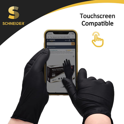 5 Schneider Black Nitrile Exam Gloves, Mil Disposable Gloves, Latex Free & Powder Free, for Medical, Cleaning, Food