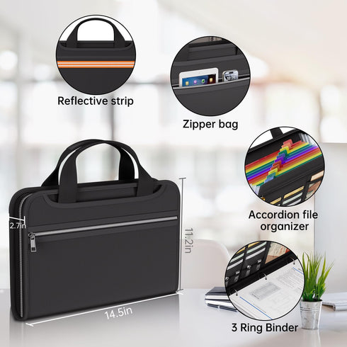 Fireproof Accordion File Organizer with Binder, 13 Pocket Expanding Folder, Portable Travel Safe Storage