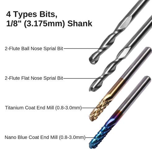 Genmitsu 40pcs End Mills CNC Router Bits, 1/8" Shank CNC Cutter Milling Carving Bit Set, MC40A