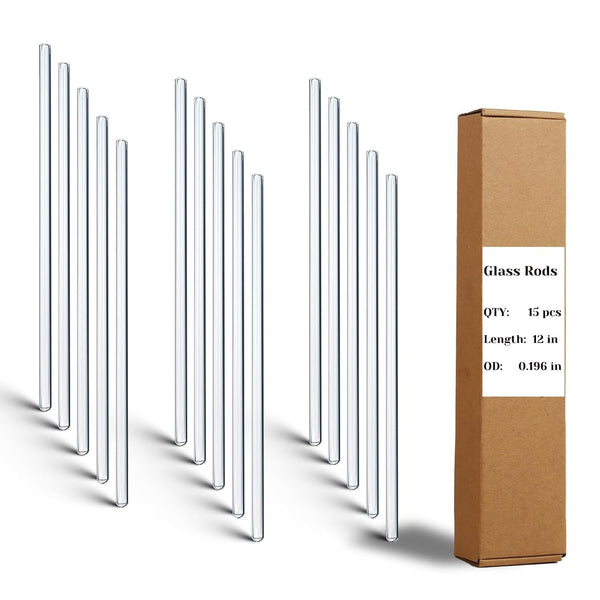 15 Pack Glass Stirring Rods, 12 inch Length, 5mm Diameter Borosilicate Glass Stir Sticks for Mixing