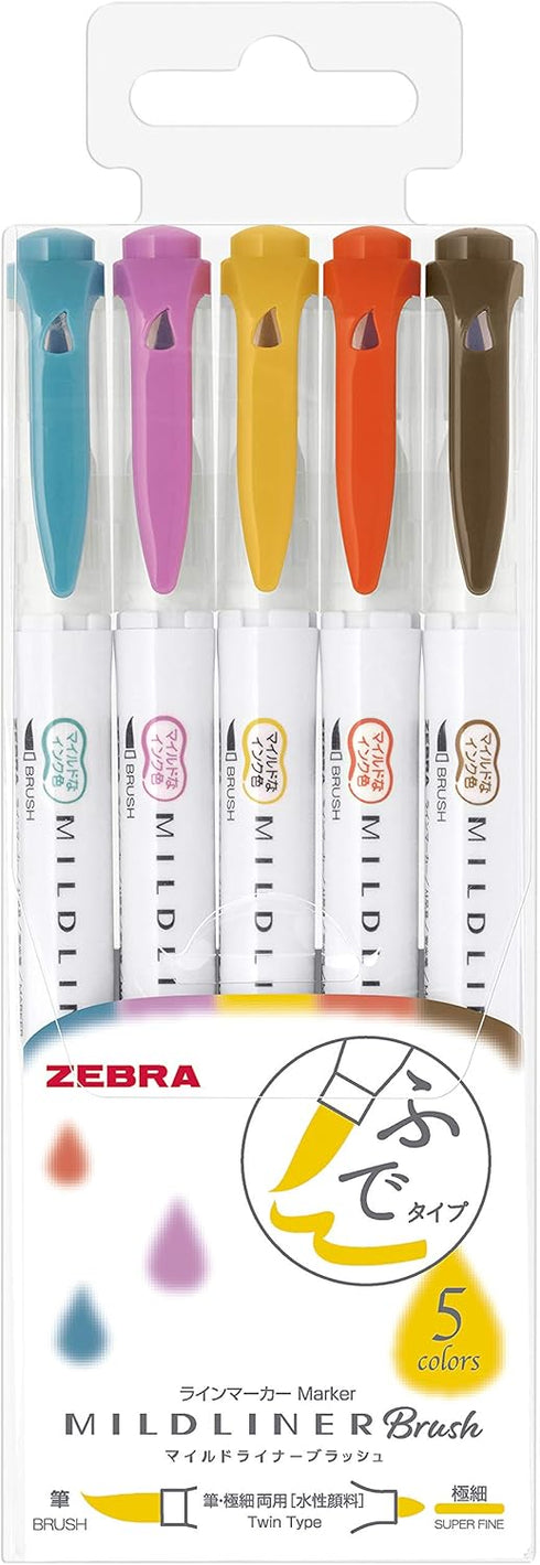Zebra Highlighter Mildliner Brush, Refined Color 5 Colors Set, WFT8-5C-RC