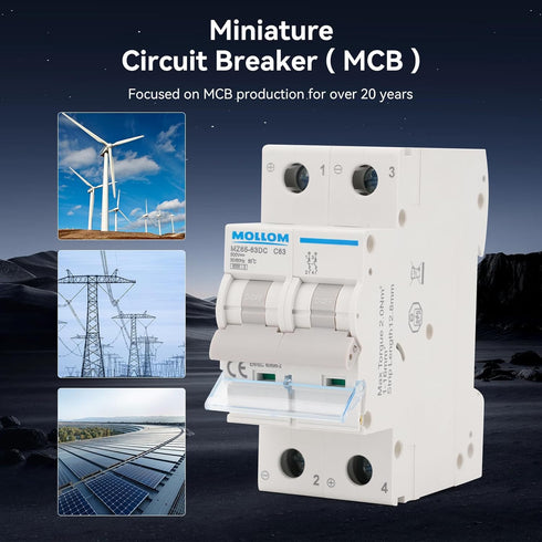 DC 2 Pole Miniature Circuit Breaker, 500V 50Amp, Thermal Magnetic Trip for Solar DC System