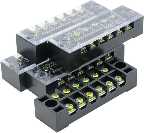 YXQ 600V 15A 6 Positions Double Row Screw Terminal Barrier Strip Block and 15A 6 Positions Jumper Strip