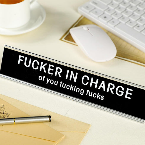 Funny Desk Signs for Office - Novelty Nameplate Black Desk Plaque for Women Men, Coworker Gift, 10 x 2 Inch