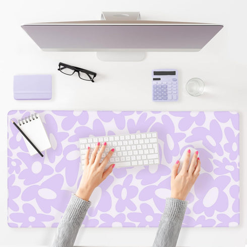 Cute Desk Pad - Aesthetic Desk Mat Kawaii - Keyboard Pads for Desk - XL Purple Desk Pad - Cute Office Desk Decor for Women - Desk Mat Purple - Office Desk Mouse Pad (Flower Purple) by Pecfamly