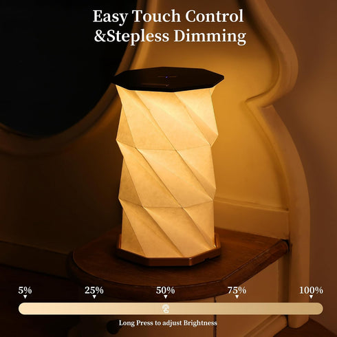 Dimmer, Travel Gifts Portable lamp with Touch Travel Lamp Warm Light, Foldable Paper Lamp, Rechargeable Small Battery