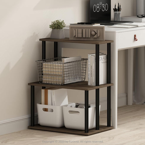 Furinno Turn-N-Tube 3-Tier Toolless Multipurpose Printer Stand, Display Storage Shelf, Columbia Walnut/Black