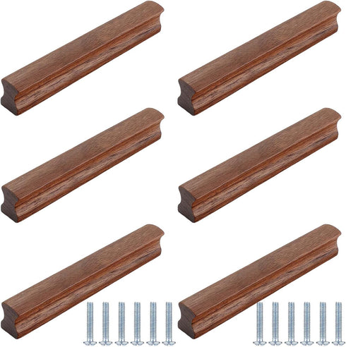PIYYQNY Drawer Handles 6 Pack Natural Wood Cabinet Pulls Drawer Wardrobe Wooden Handles
