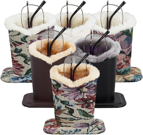 PH PandaHall 6pcs Eyeglasses Holder Stand, Wool Plush Lined Glasses Stand Case