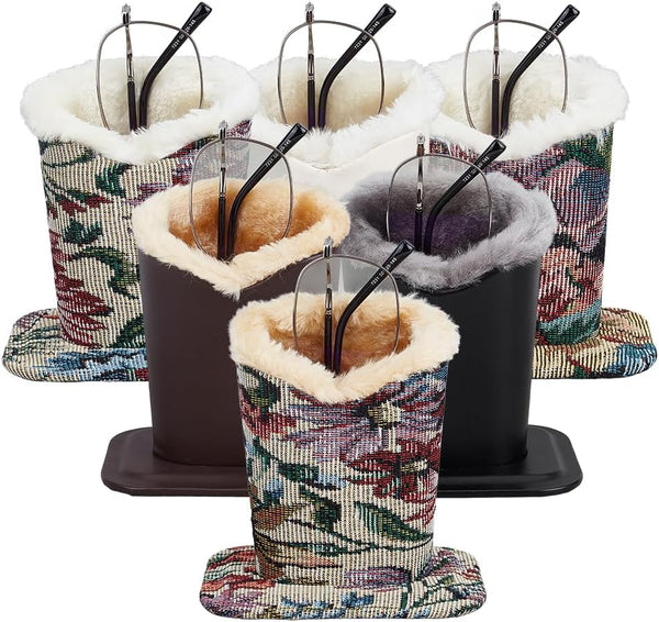 PH PandaHall 6pcs Eyeglasses Holder Stand, Wool Plush Lined Glasses Stand Case