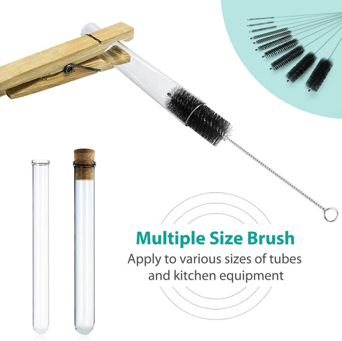 8 Inch Set, Set 10pcs CiaraQ Bottle Cleaning Brushes, Nylon Tube Brush Cleaner for Narrow Neck Bottles Cups with Hook