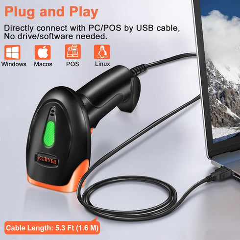 KUIIYER 2D 1D 800 600 CMOS USB Barcode Scanner, QR Bar Code Scanners Wired Handheld Barcode Reader with Updated X Pixel