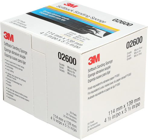 3M 02600, 4 1/2 5 1/2 20 Pack, Softback Sanding Sponge x in, Microfine Grit, Fast Cutting